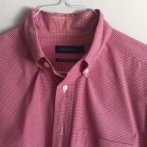 Nautica red check dress shirt - M